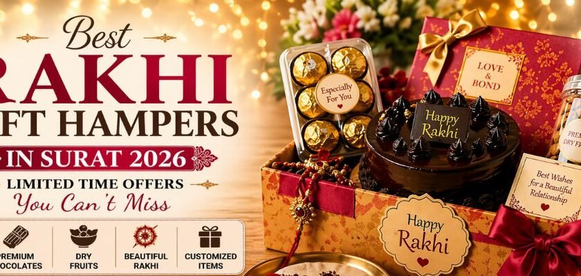 Best Rakhi gift hampers in Surat 2026 with cakes chocolates dry fruits and limited-time festive offers for brother and sister